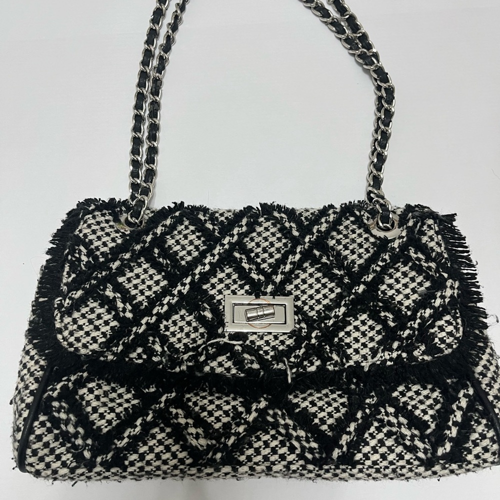 Y2K Black and White Tweed Handbag - Picture 4 of 9